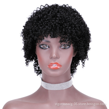 Short bob afro curly wholesale inch pixie cut wave black cheap glueless brazilian real human hair wigs black women